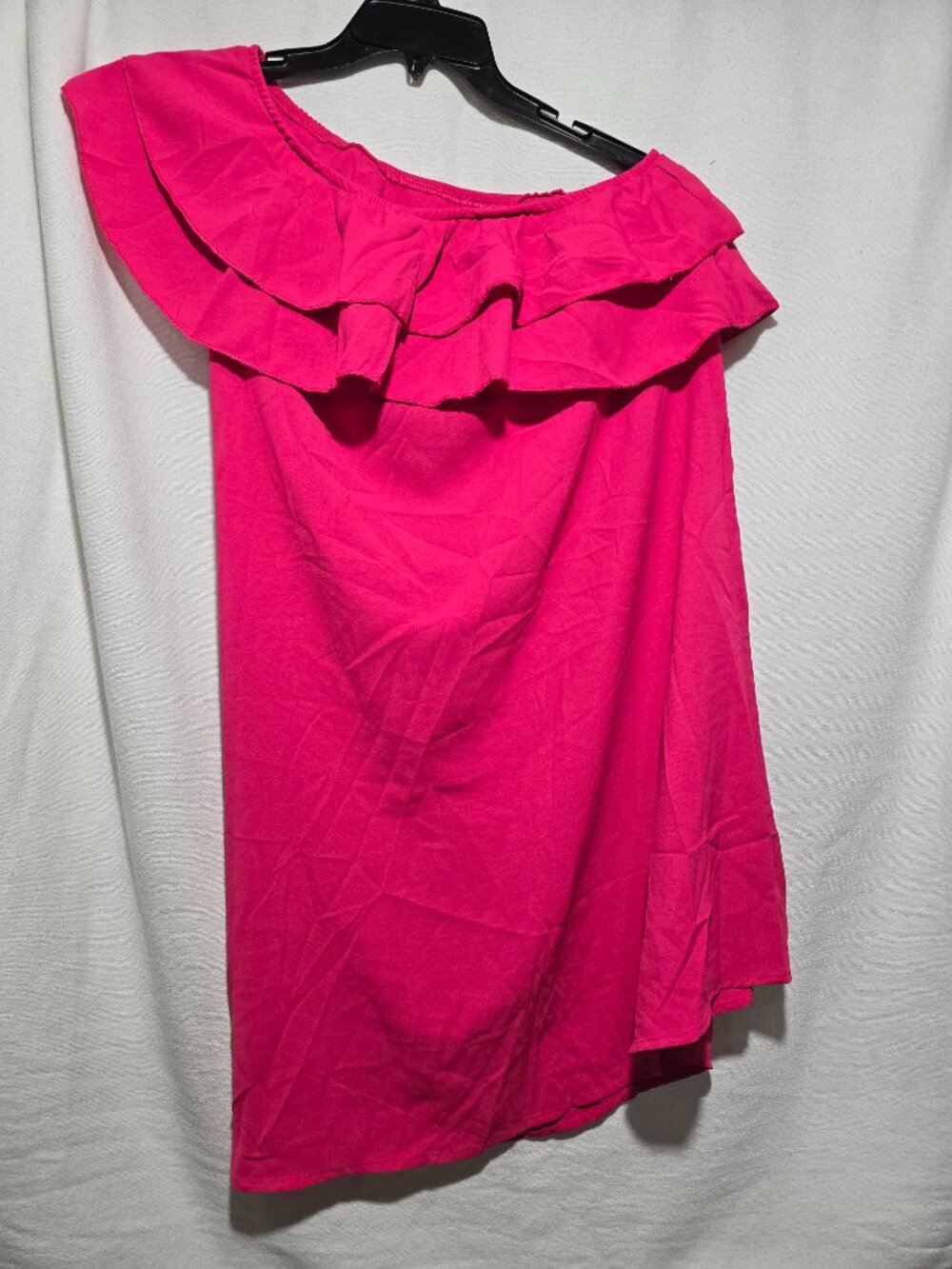 Hot Pink One-Shoulder Ruffle Mini Dress Layered Cocktail Dress Women's Size M